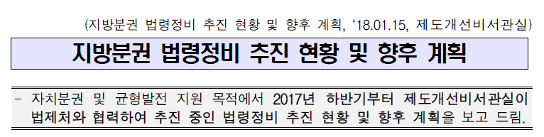지방분권 법령정비 추진 현황 및 향후 계획